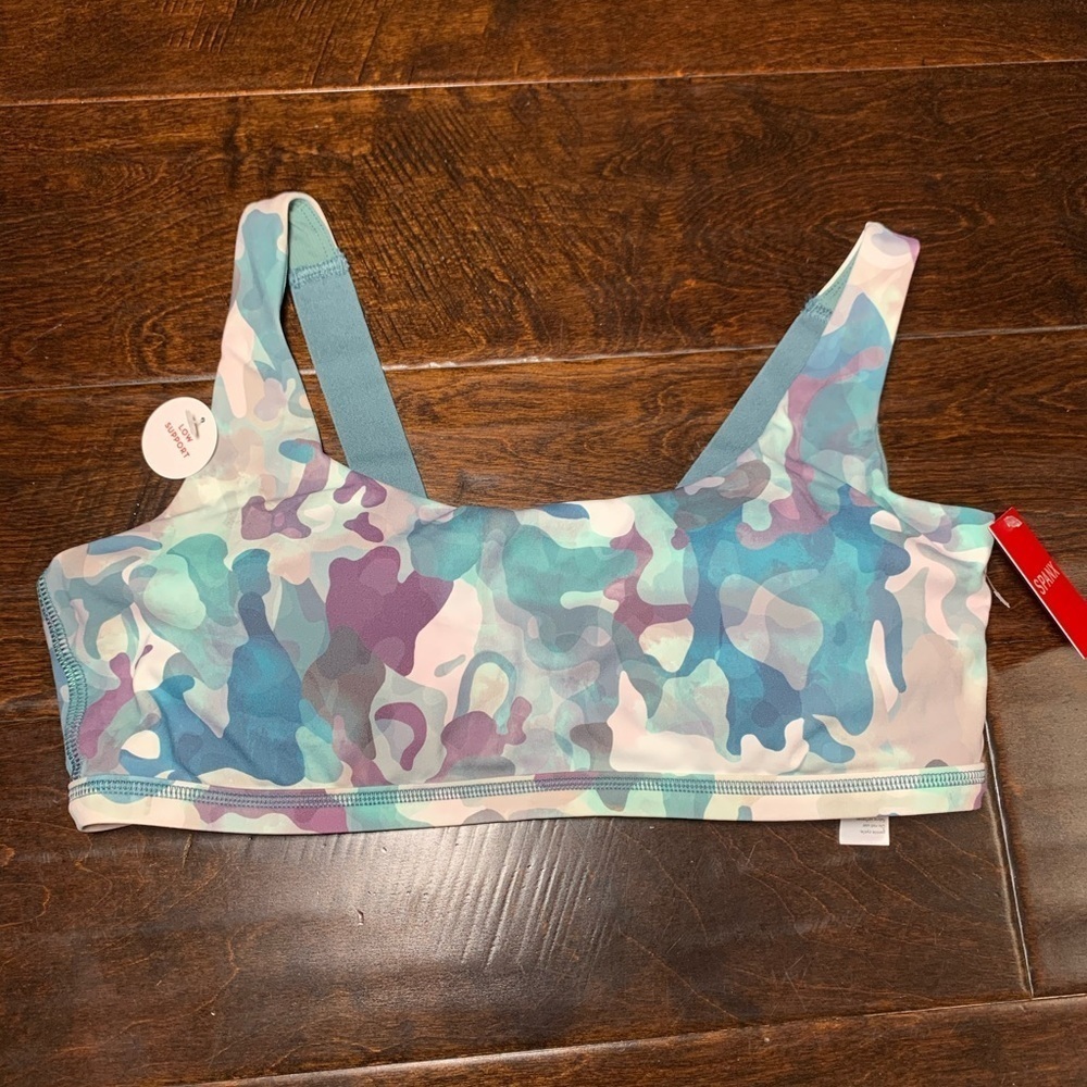 SPANX Printed Low Impact Sports Bra Painted Blue Camo small‎